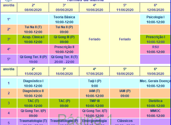Calendário de Exames